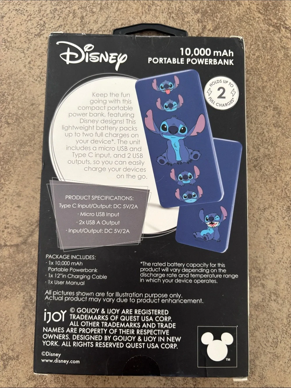 Disney 10,000 mAh Portable Power Bank – Blue Stitch Design